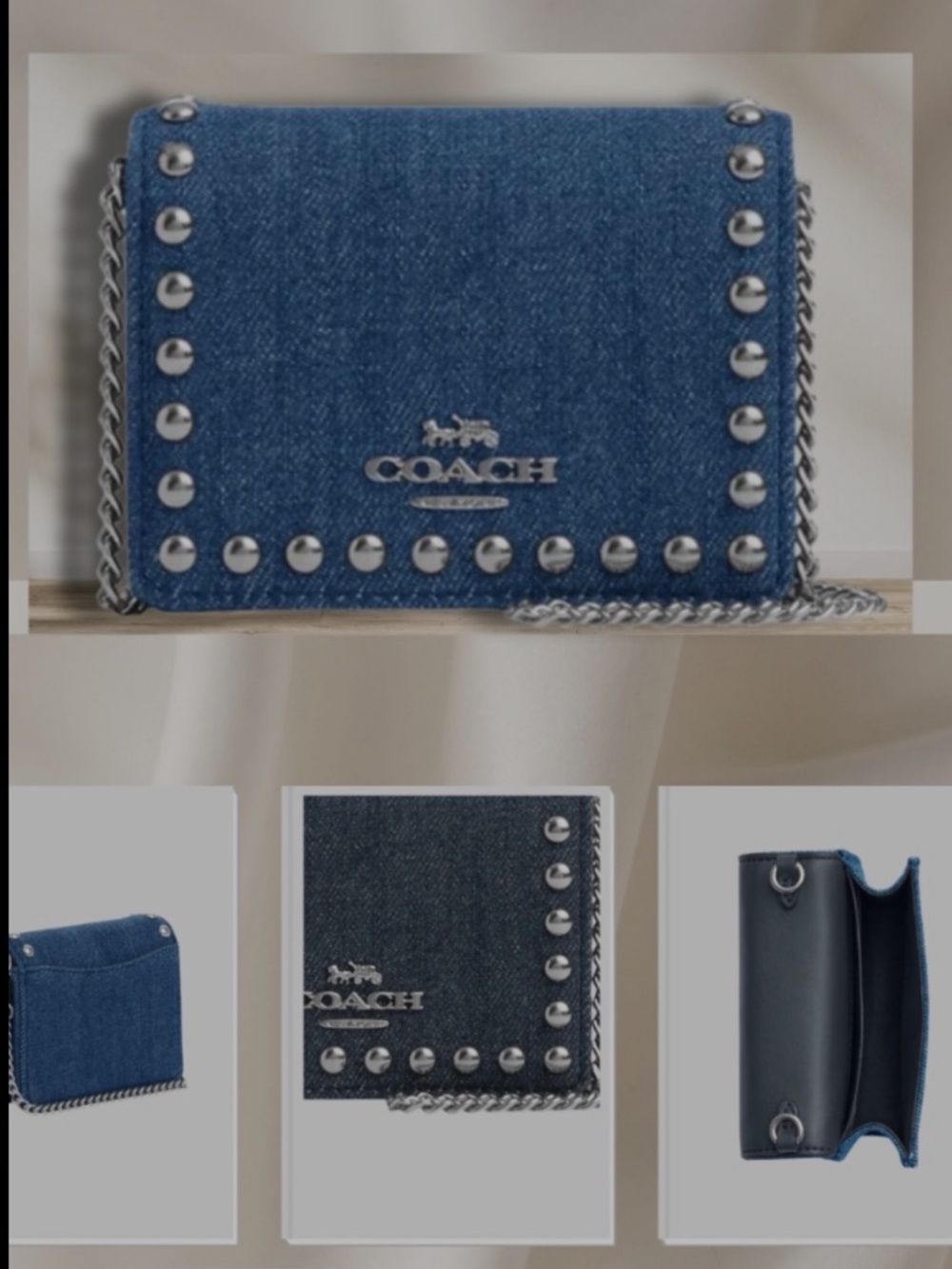 Coach Denim Studded Chain Wallet in Blue